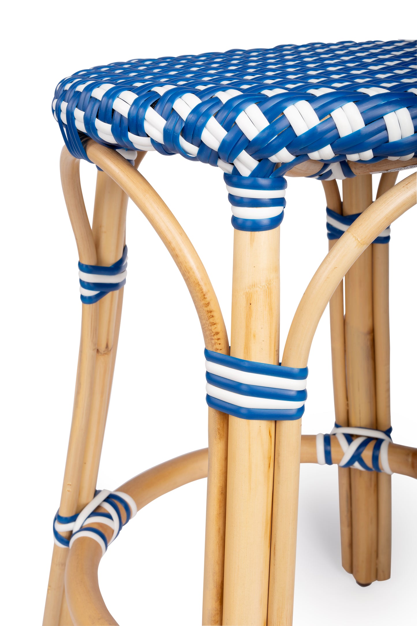 Tobias Rattan Round 24" Counter Stool in Blue and White Dot 9371303