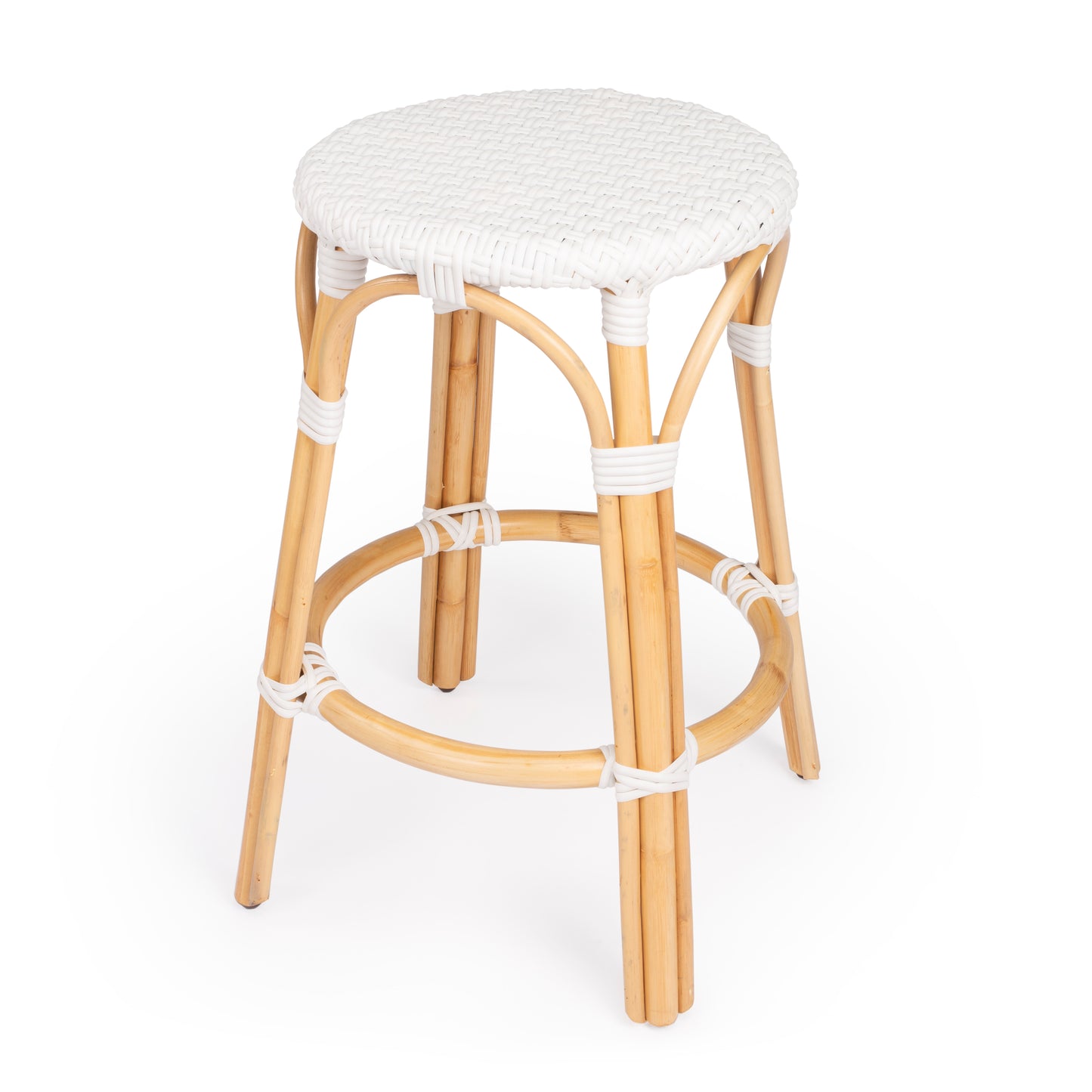 Tobias Rattan Round 24" Counter Stool in Glossy White 9371304