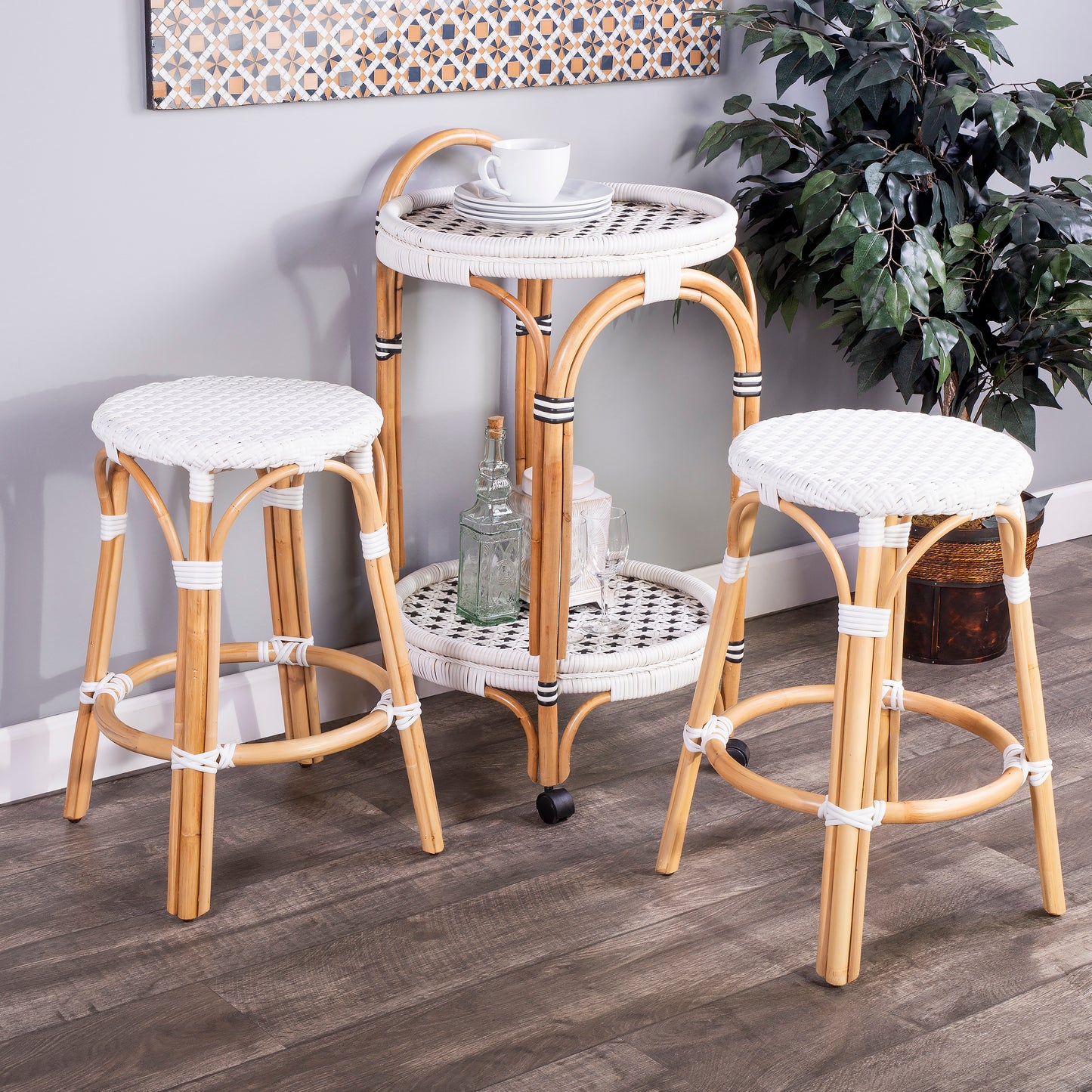 Tobias Rattan Round 24" Counter Stool in Glossy White 9371304