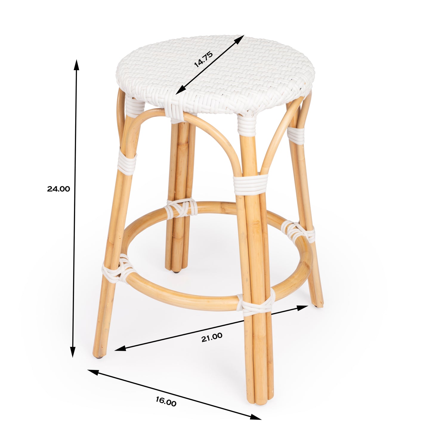 Tobias Rattan Round 24" Counter Stool in Glossy White 9371304