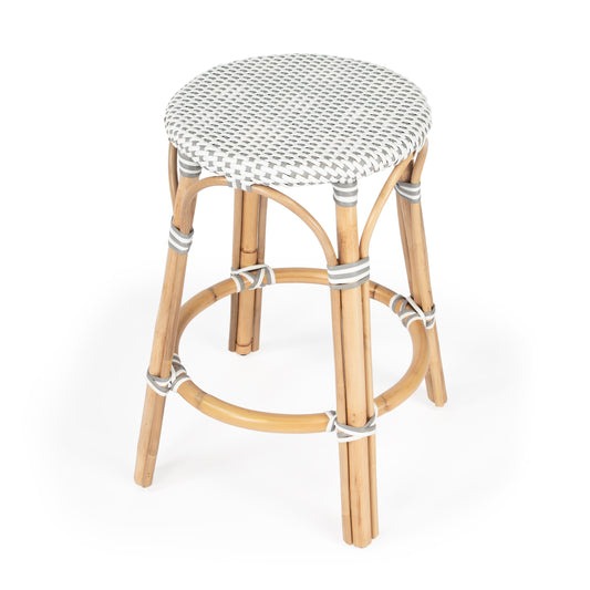Tobias Rattan Round 24" Counter Stool in White and Gray Dot 9371329