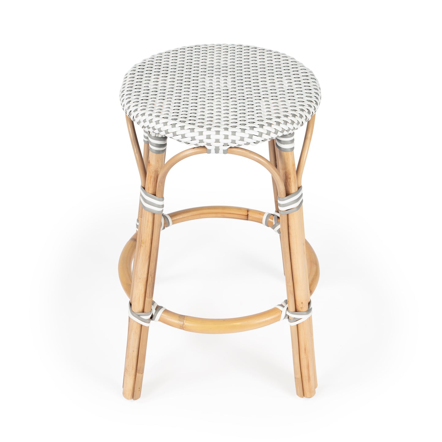 Tobias Rattan Round 24" Counter Stool in White and Gray Dot 9371329