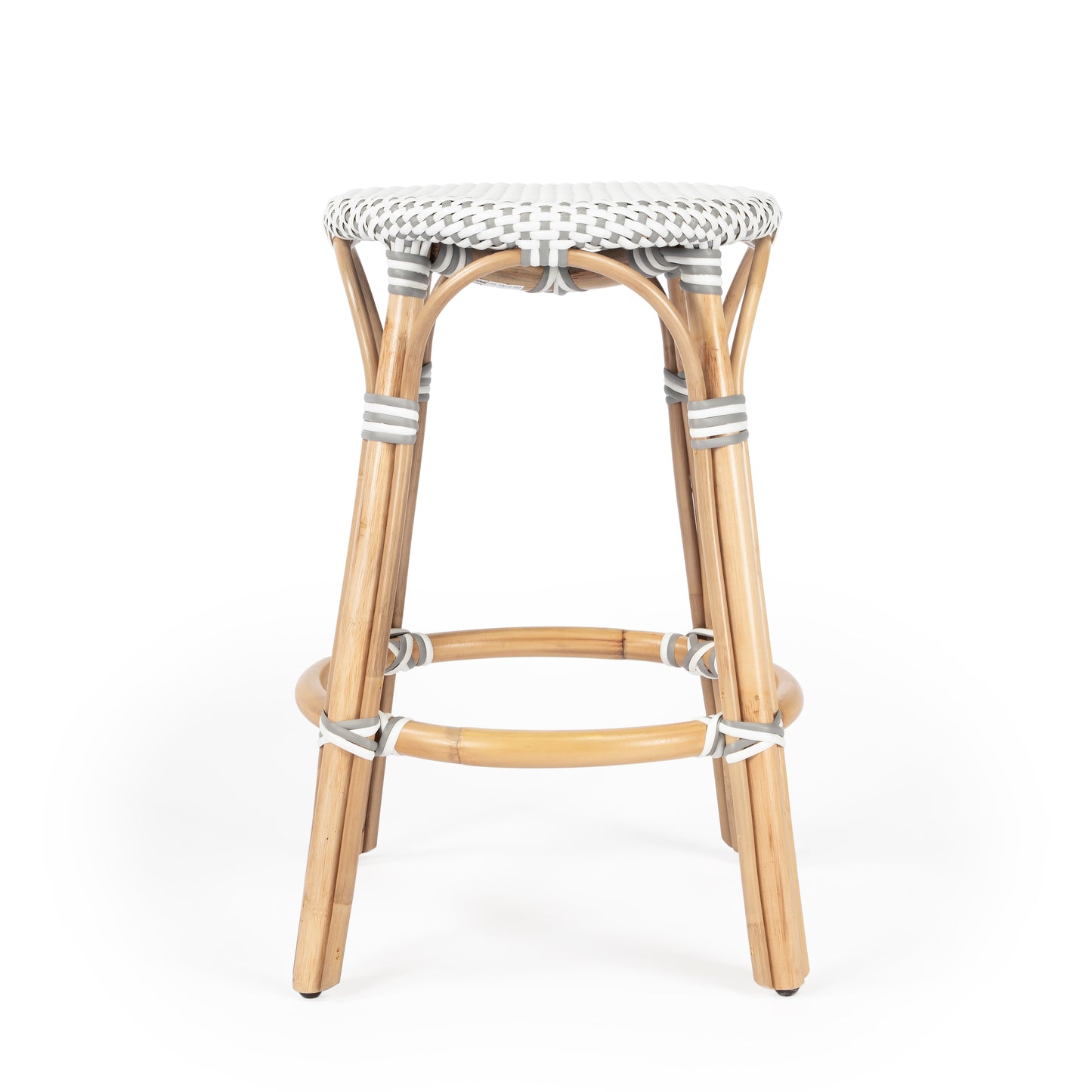 Tobias Rattan Round 24" Counter Stool in White and Gray Dot 9371329