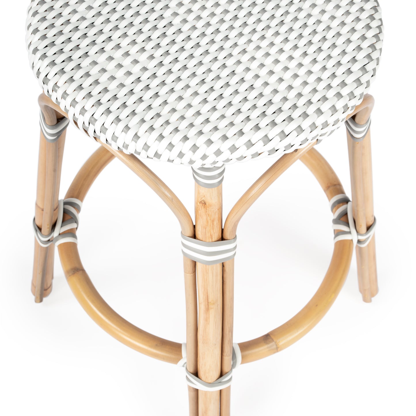 Tobias Rattan Round 24" Counter Stool in White and Gray Dot 9371329