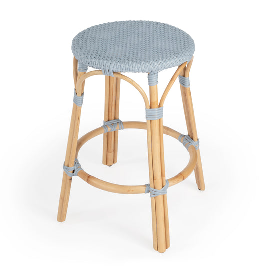 Tobias Rattan Round 24" Counter Stool in Baby Blue 9371341