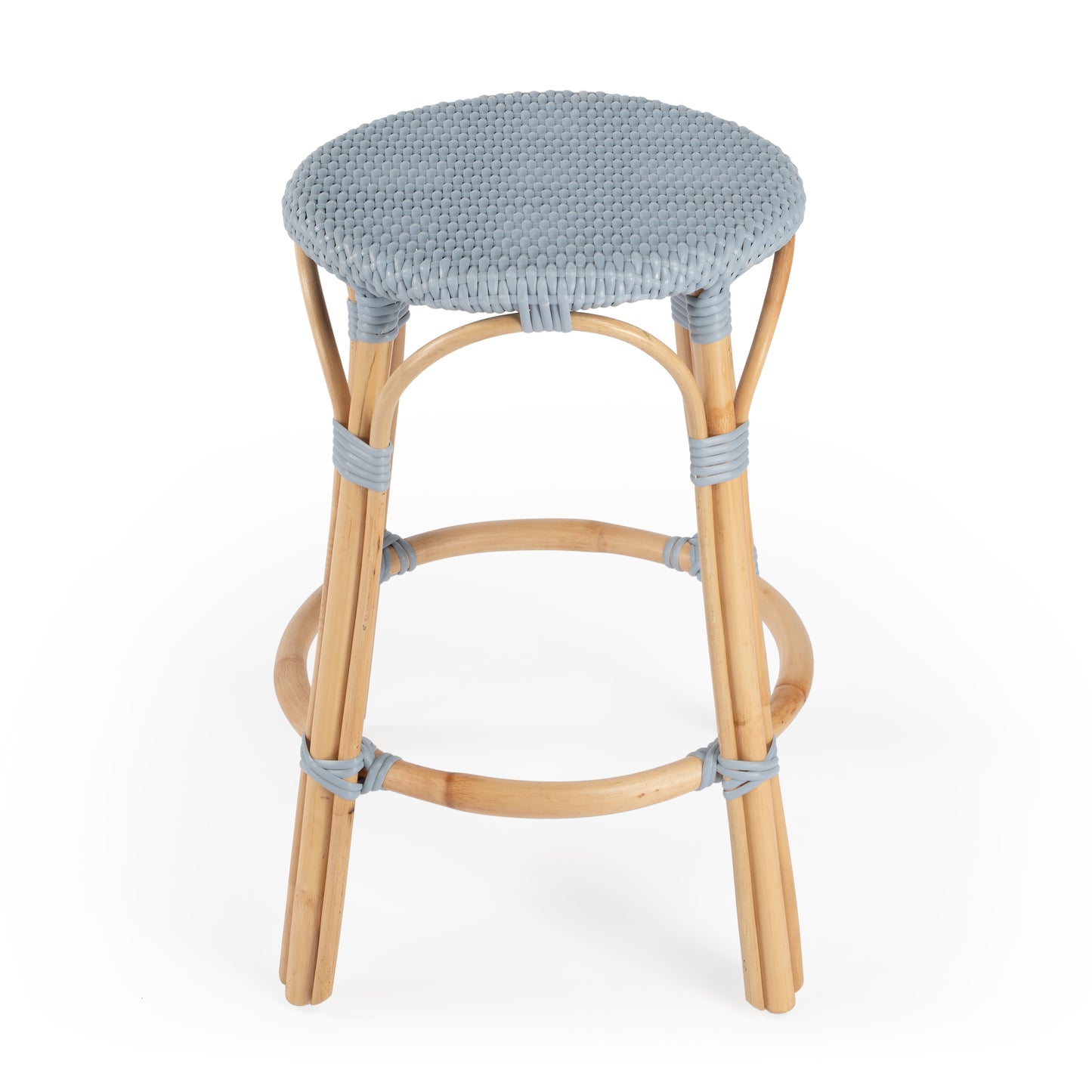 Tobias Rattan Round 24" Counter Stool in Baby Blue 9371341