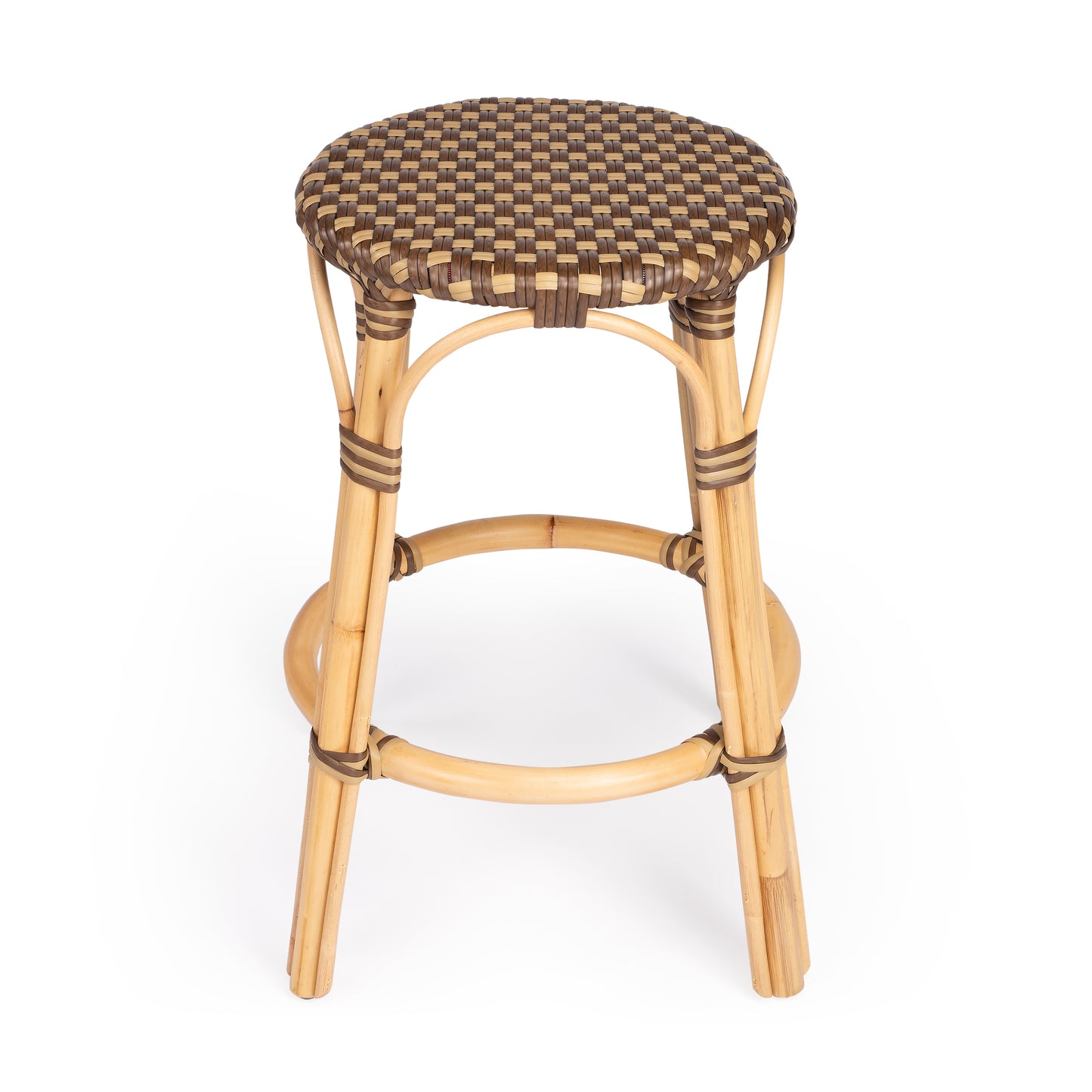 Tobias Rattan Round 24" Counter Stool in Brown and Tan Dot 9371354