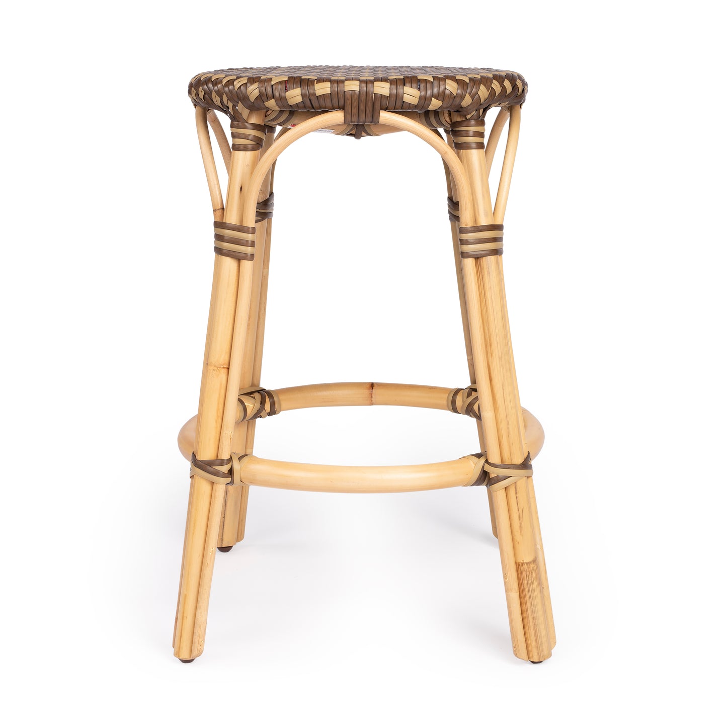 Tobias Rattan Round 24" Counter Stool in Brown and Tan Dot 9371354