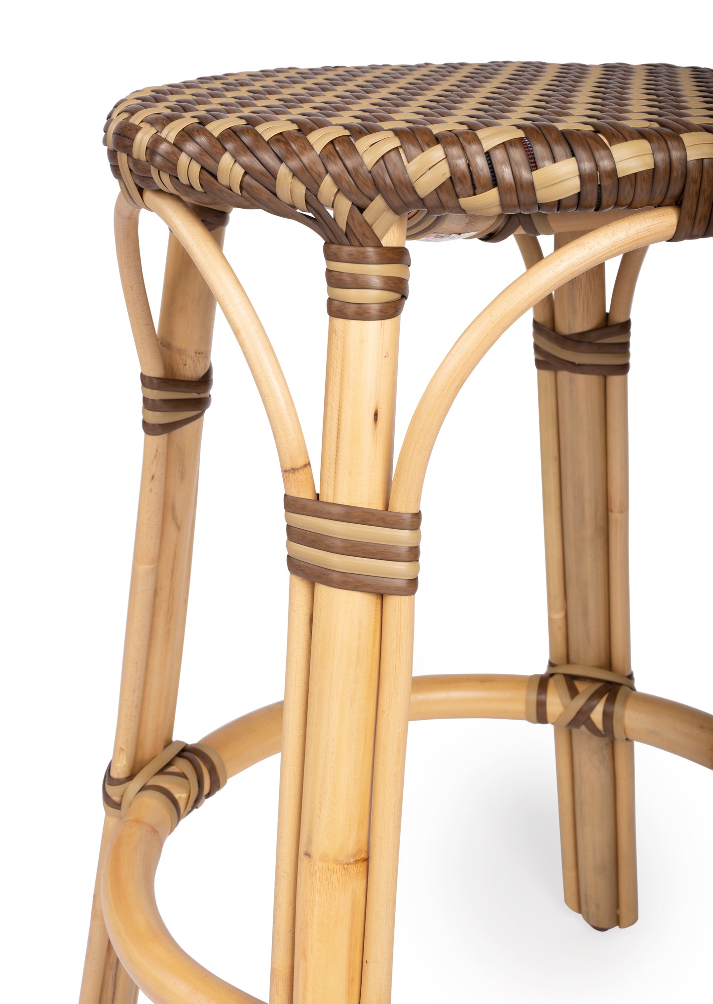 Tobias Rattan Round 24" Counter Stool in Brown and Tan Dot 9371354