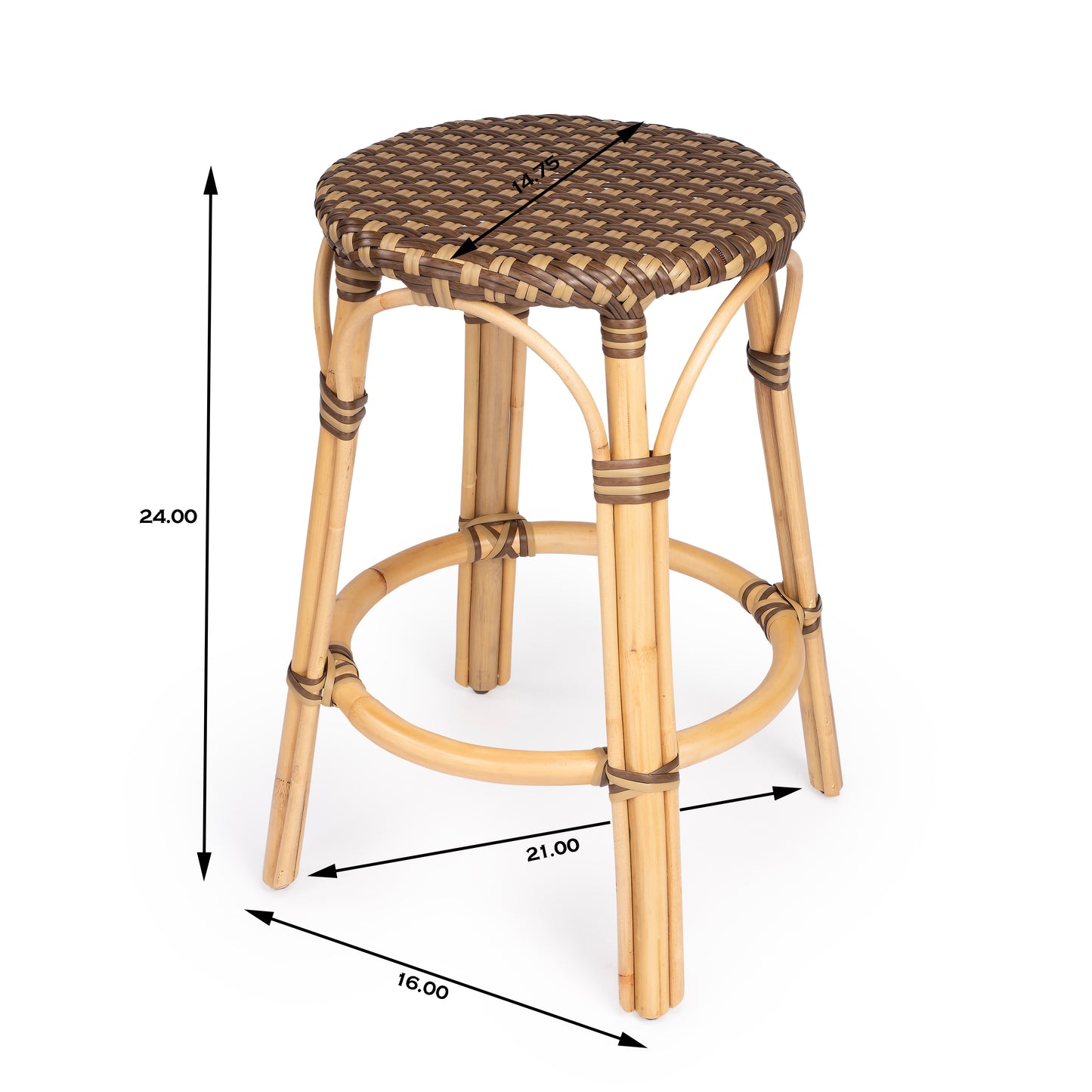 Tobias Rattan Round 24" Counter Stool in Brown and Tan Dot 9371354