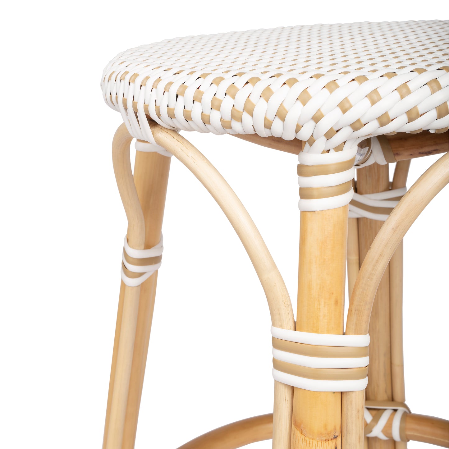 Tobias Rattan Round 24" Counter Stool in White and Tan Dot 9371415