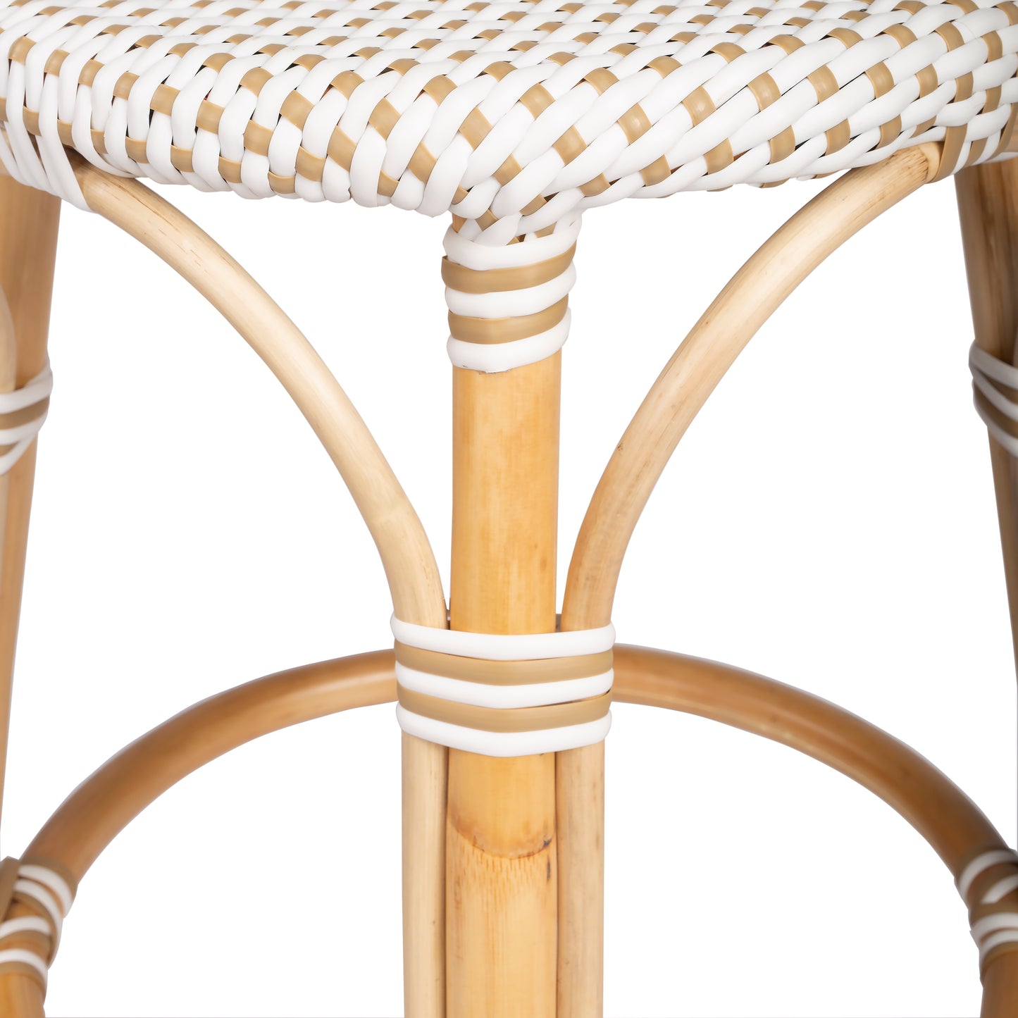Tobias Rattan Round 24" Counter Stool in White and Tan Dot 9371415