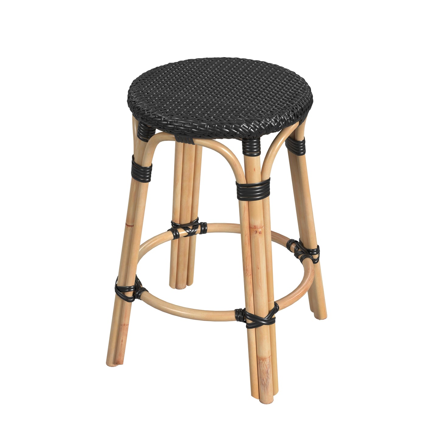 Tobias Rattan Round 24" Counter Stool in Black 9371425