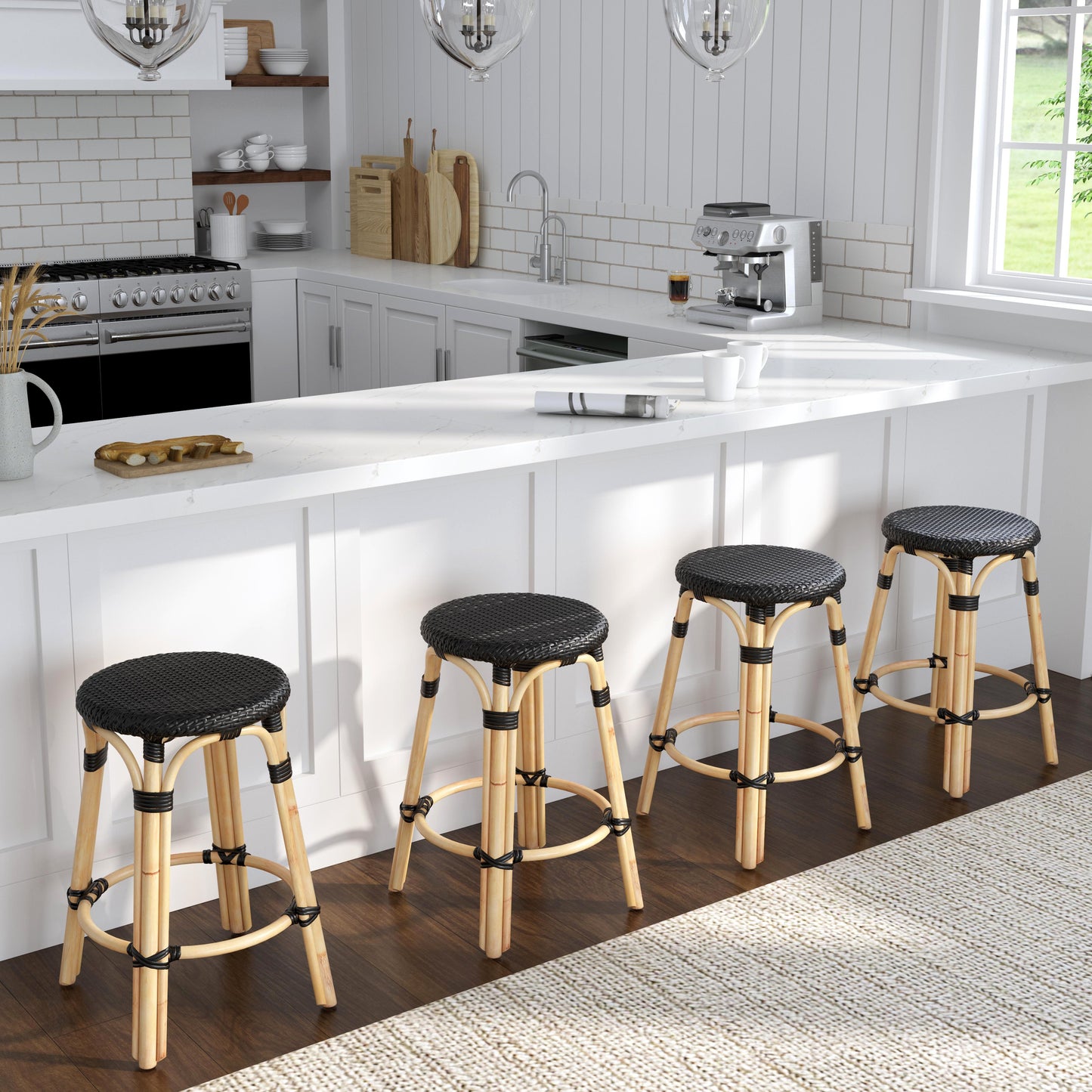 Tobias Rattan Round 24" Counter Stool in Black 9371425