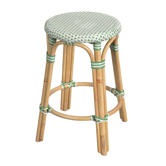 Tobias Rattan Round 24" Counter Stool in White and Green Dot 9371426
