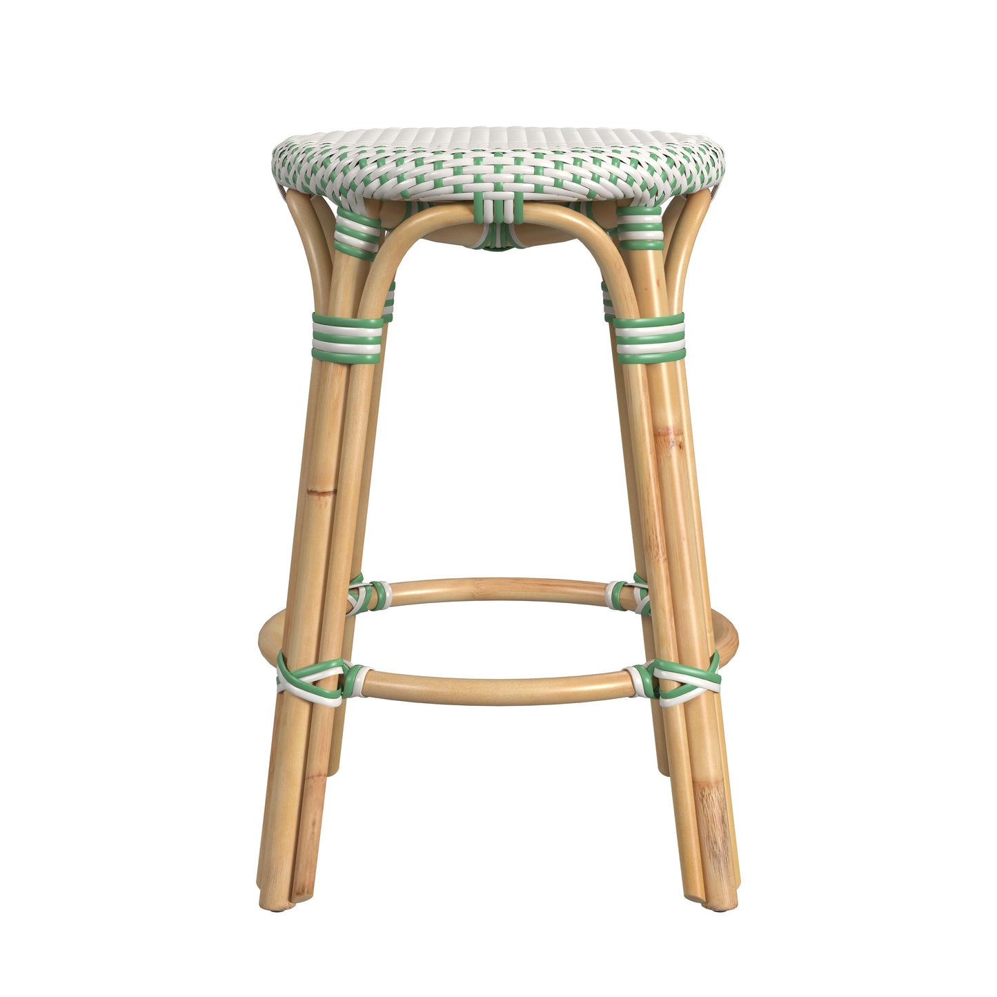 Tobias Rattan Round 24" Counter Stool in White and Green Dot 9371426