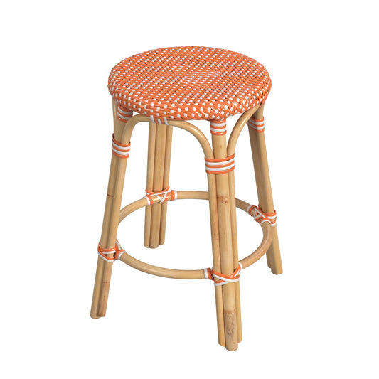 Tobias Rattan Round 24" Counter Stool in Orange and White Dot 9371427