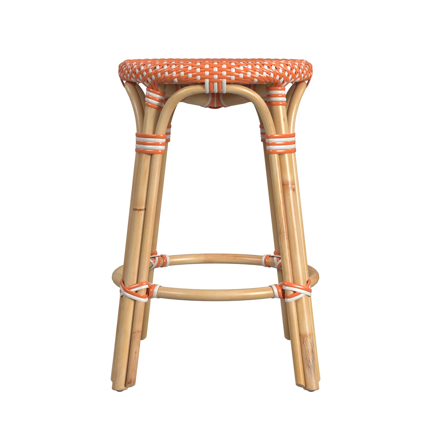 Tobias Rattan Round 24" Counter Stool in Orange and White Dot 9371427