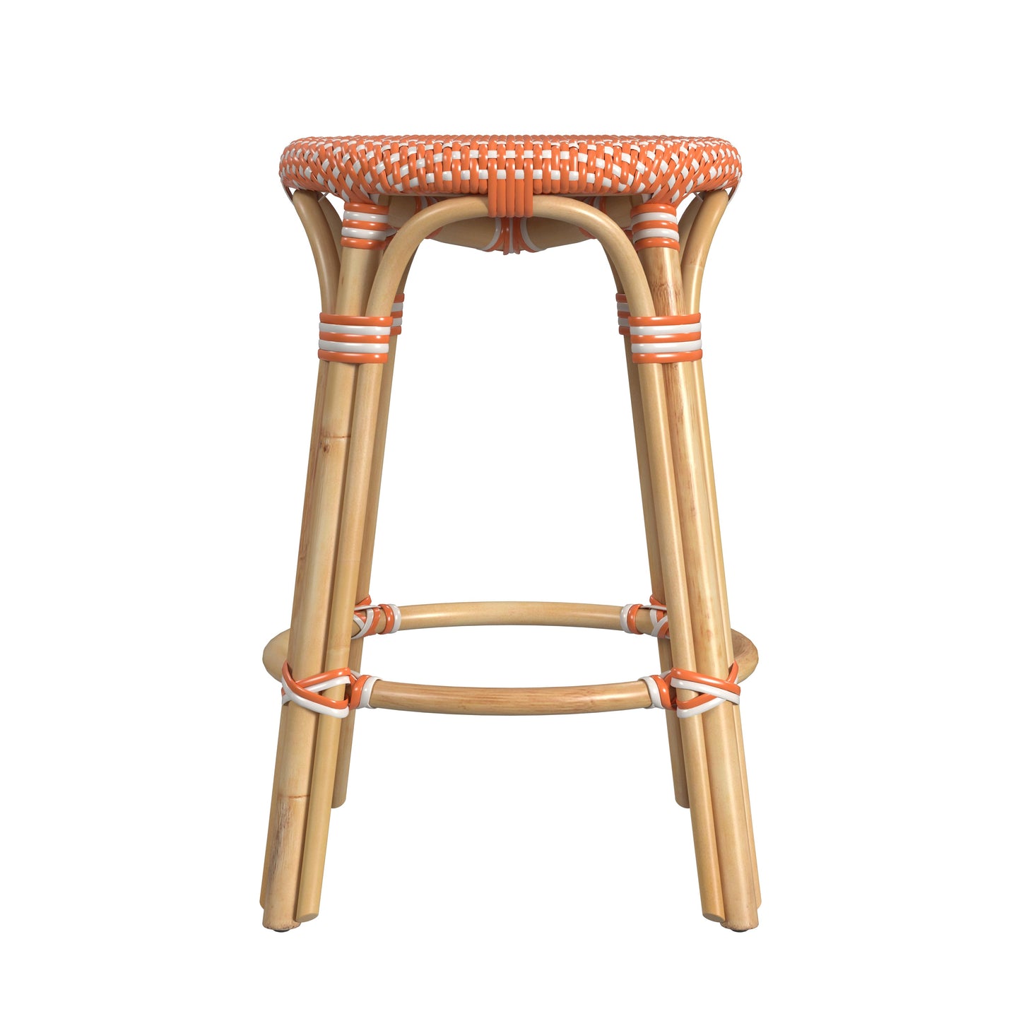 Tobias Rattan Round 24" Counter Stool in Orange and White Dot 9371427