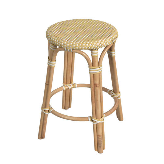 Tobias Rattan Round 24" Counter Stool in Yellow and White Dot 9371431