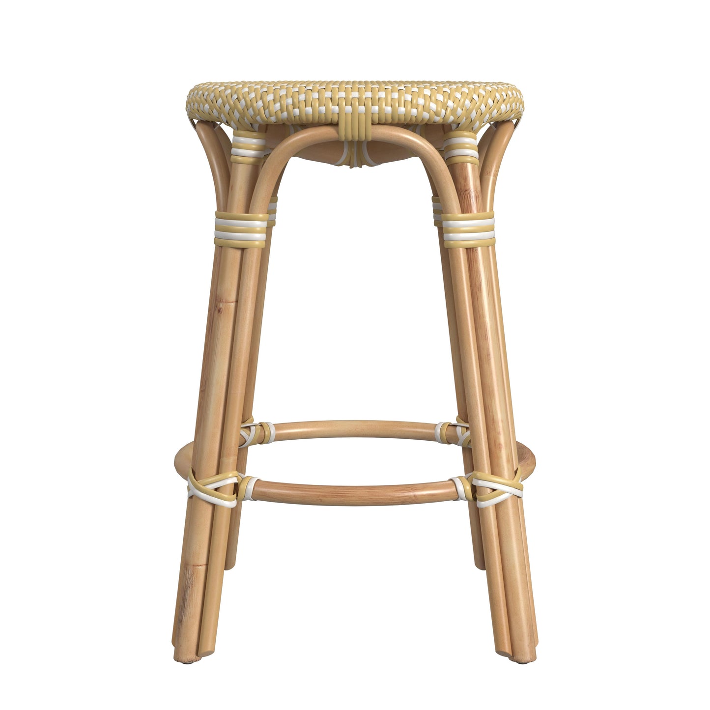 Tobias Rattan Round 24" Counter Stool in Yellow and White Dot 9371431