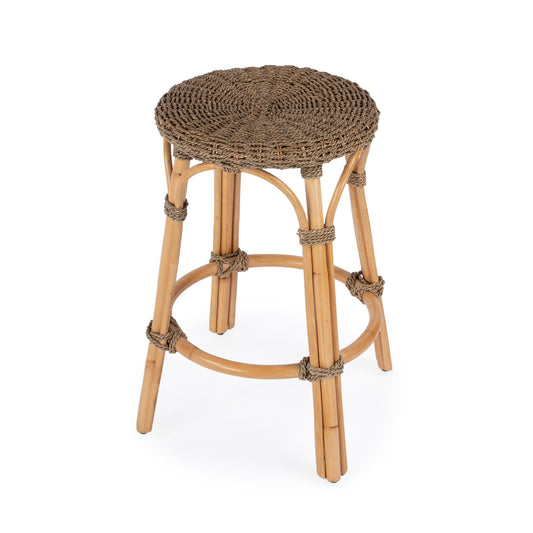 Tobias Rattan Round 24" Counter Stool in Light Brown 9371441