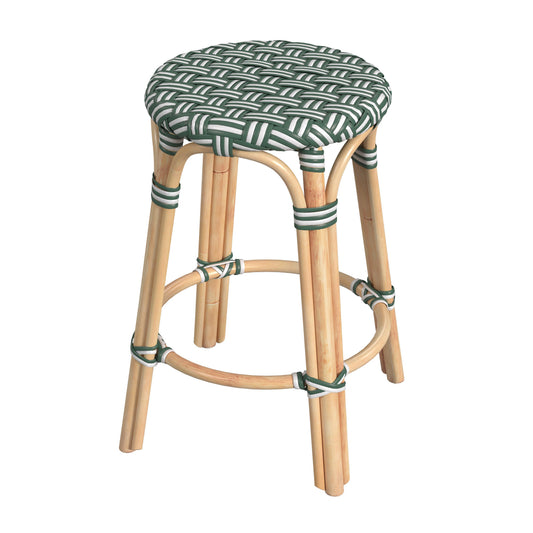Tobias Rattan Round 24" Counter Stool in Green 9371467