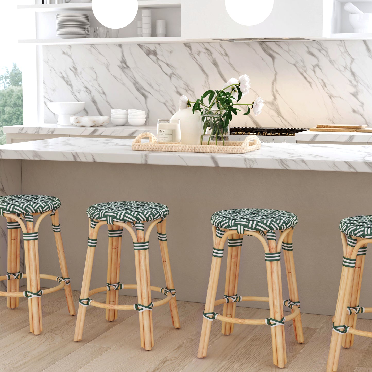 Tobias Rattan Round 24" Counter Stool in Green 9371467