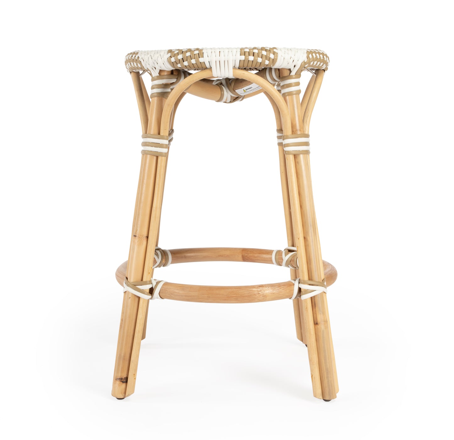 Tobias Rattan Round 24" Counter Stool in Tan and White Stripe 9371984