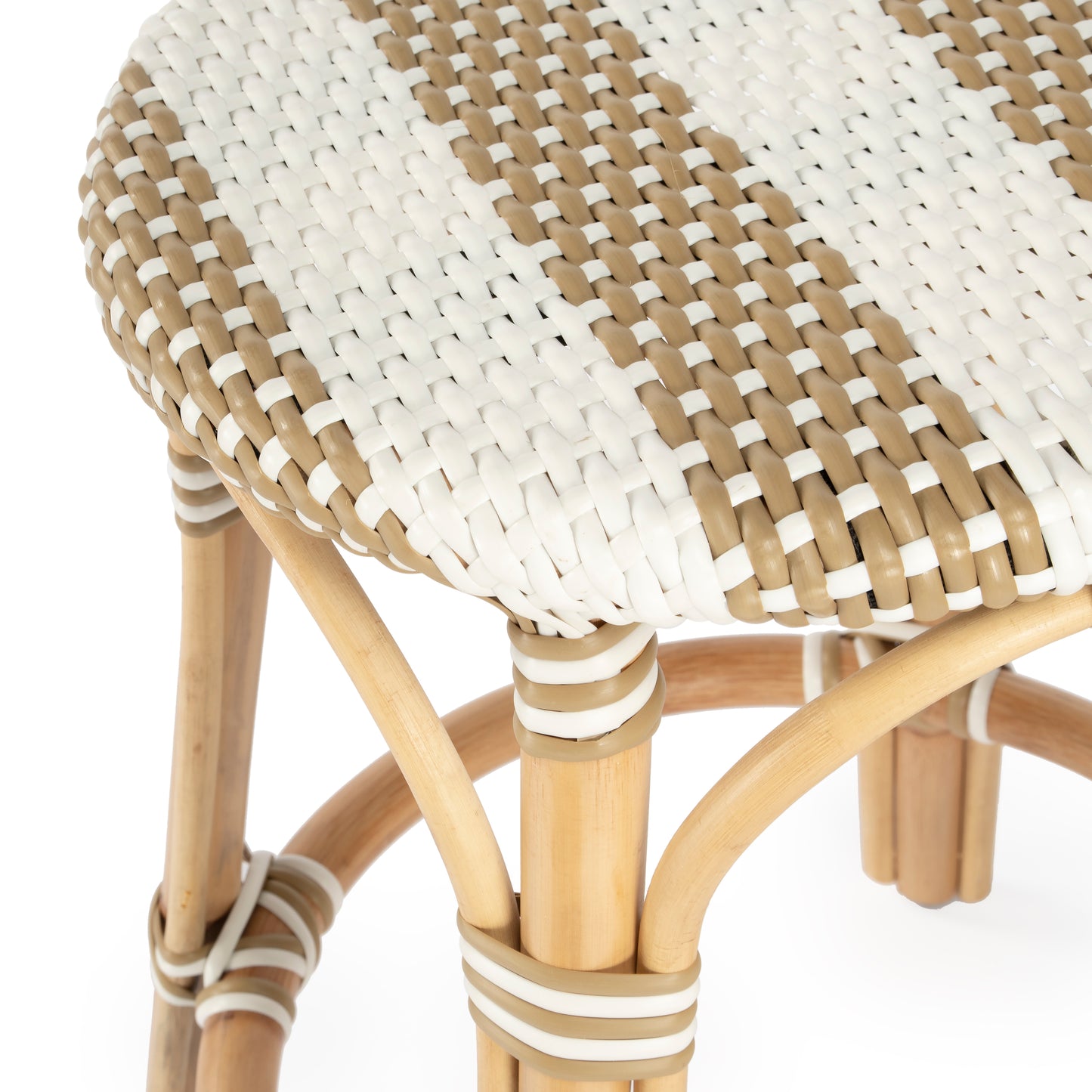Tobias Rattan Round 24" Counter Stool in Tan and White Stripe 9371984