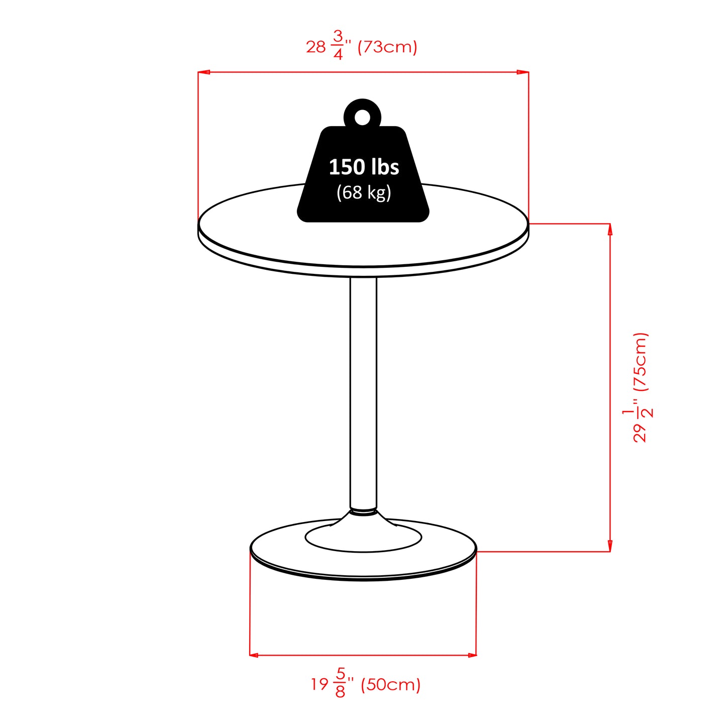 Spectrum 29" Round Dinning Table, Black and Chrome