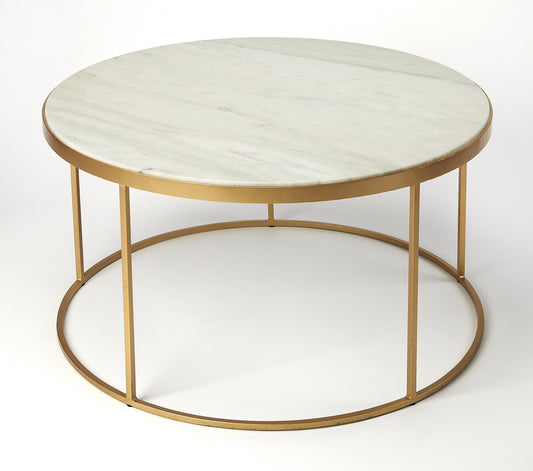 Butler Specialty Company Triton 34 in. W Round Marble and Metal Coffee Table, Multi-Color
