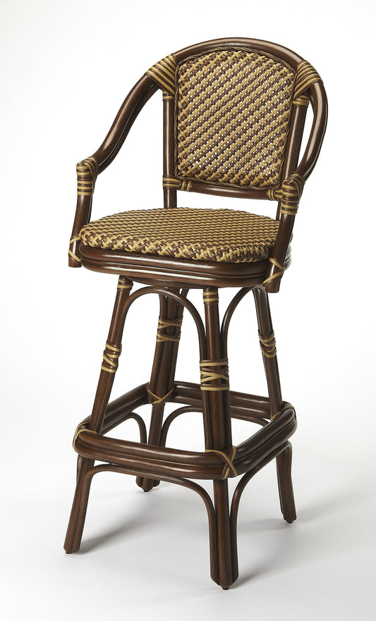 Butler Specialty Company Renata 29.75 in. Seat Height Rattan Bar Stool with Back, Multi-Color