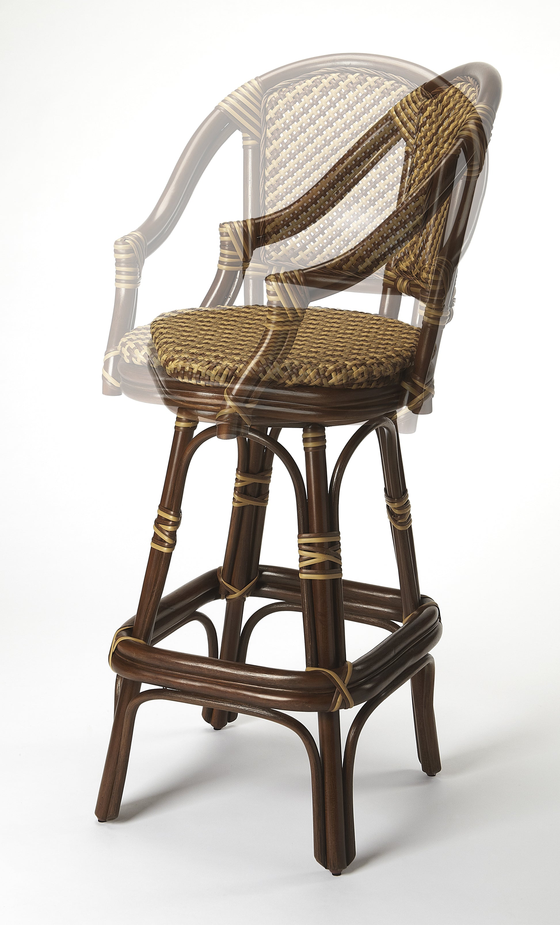 Butler Specialty Company Renata 29.75 in. Seat Height Rattan Bar Stool with Back, Multi-Color