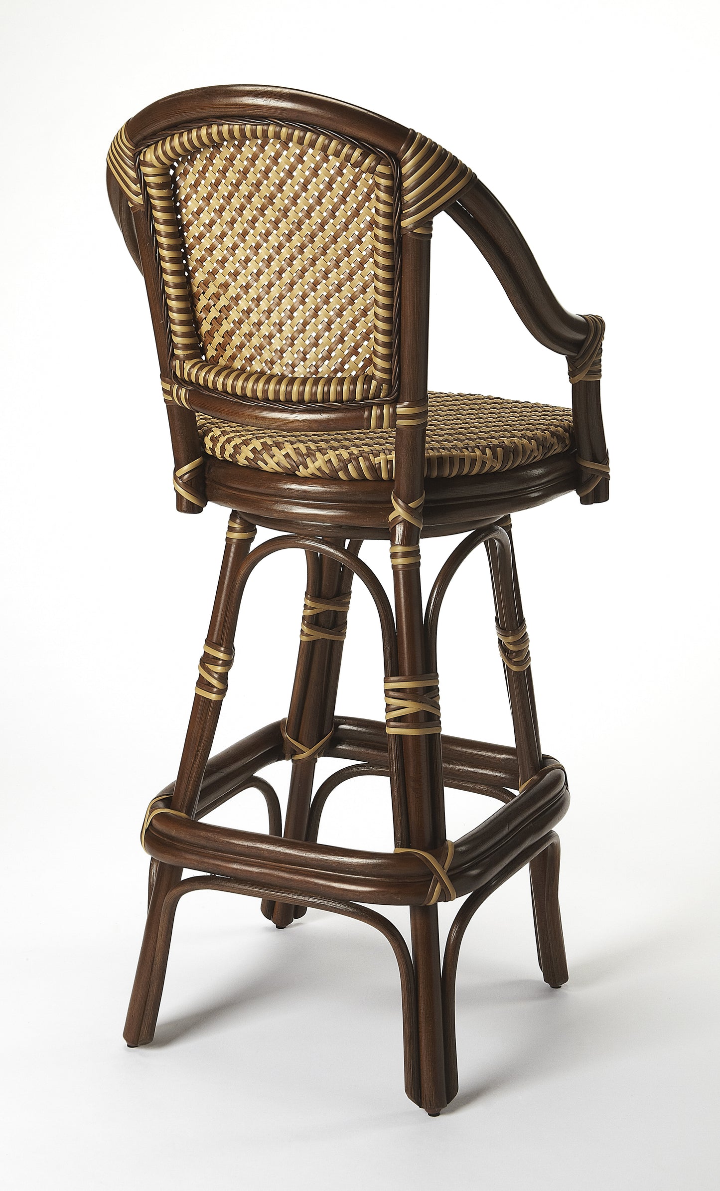 Butler Specialty Company Renata 29.75 in. Seat Height Rattan Bar Stool with Back, Multi-Color