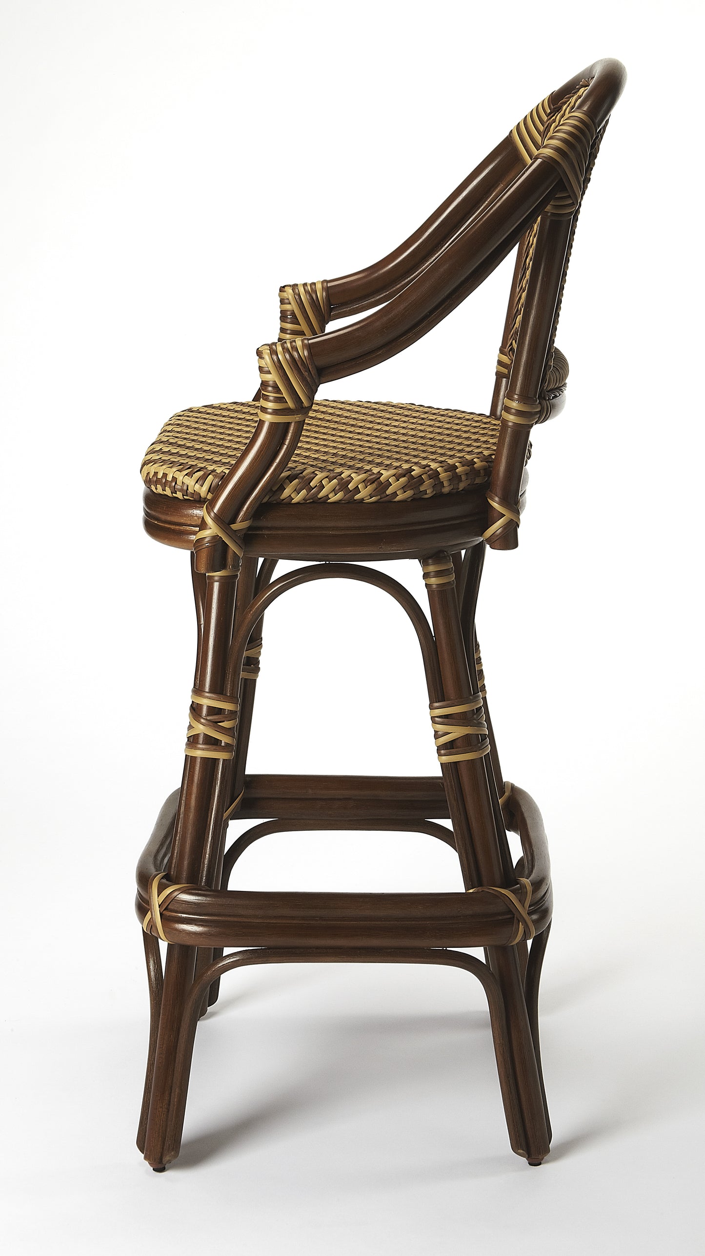 Butler Specialty Company Renata 29.75 in. Seat Height Rattan Bar Stool with Back, Multi-Color