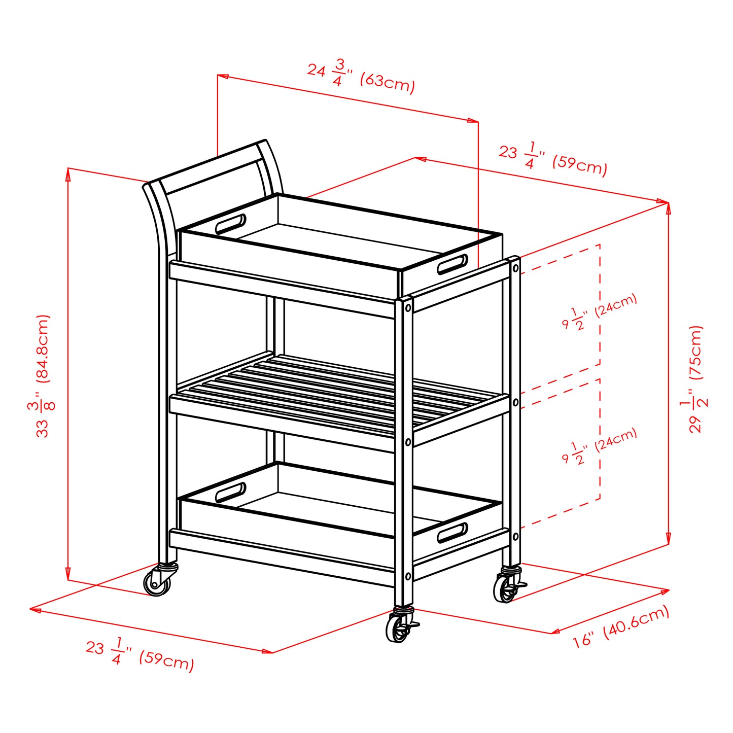 Albert 3-Tier Entertainment Cart, Walnut