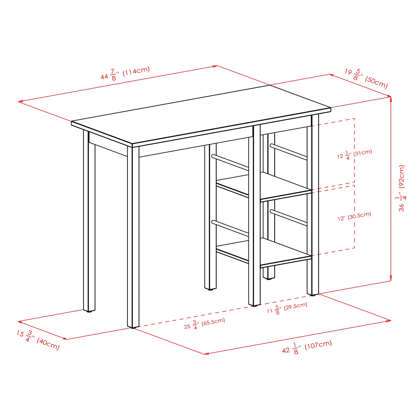 Egan Breakfast Kitchen Island with Shelves, Walnut