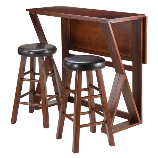 Harrington 3-Pc Drop Leaf High Table with Cushion Seat Counter Stools, Walnut and Espresso