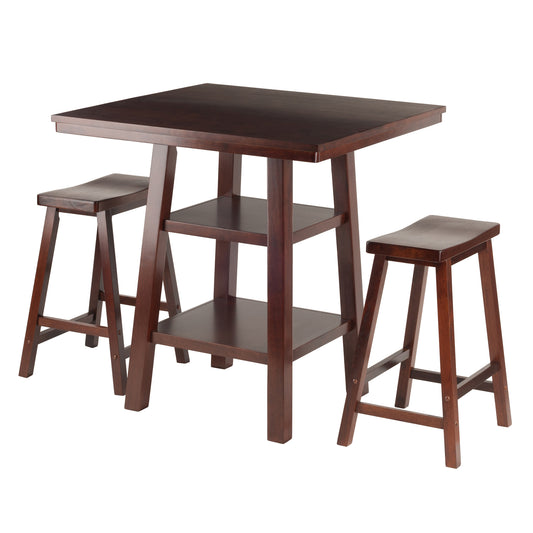 Orlando 3-Pc High Table with Saddle Seat Counter Stools, Walnut