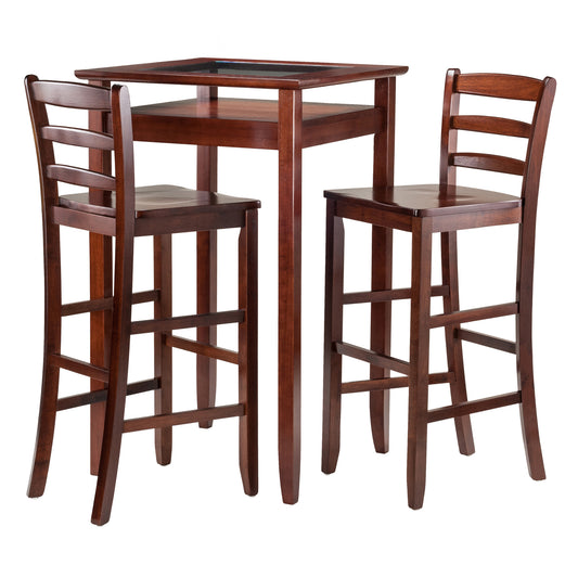 Halo 3-Pc High Table with Ladder-back Bar Stools, Walnut
