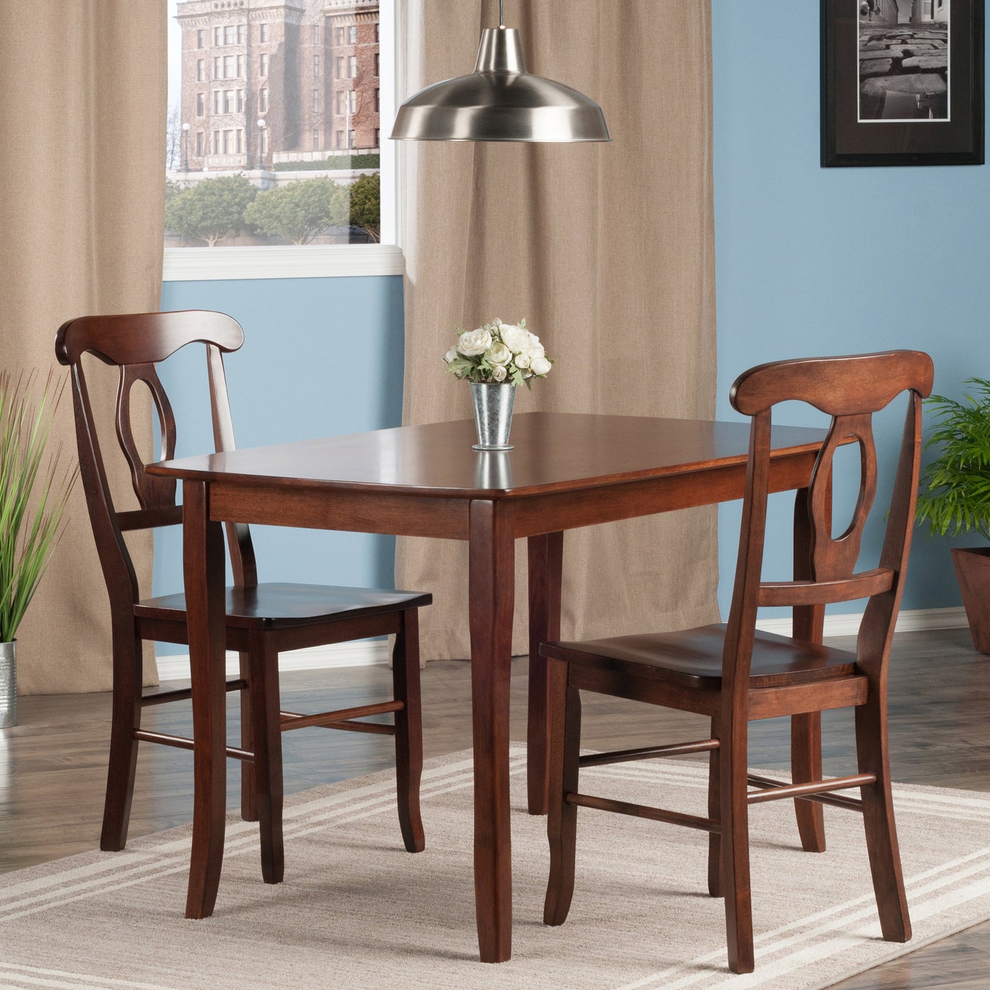 Inglewood 3-Pc Dining Table with Key Hole Chairs, Walnut