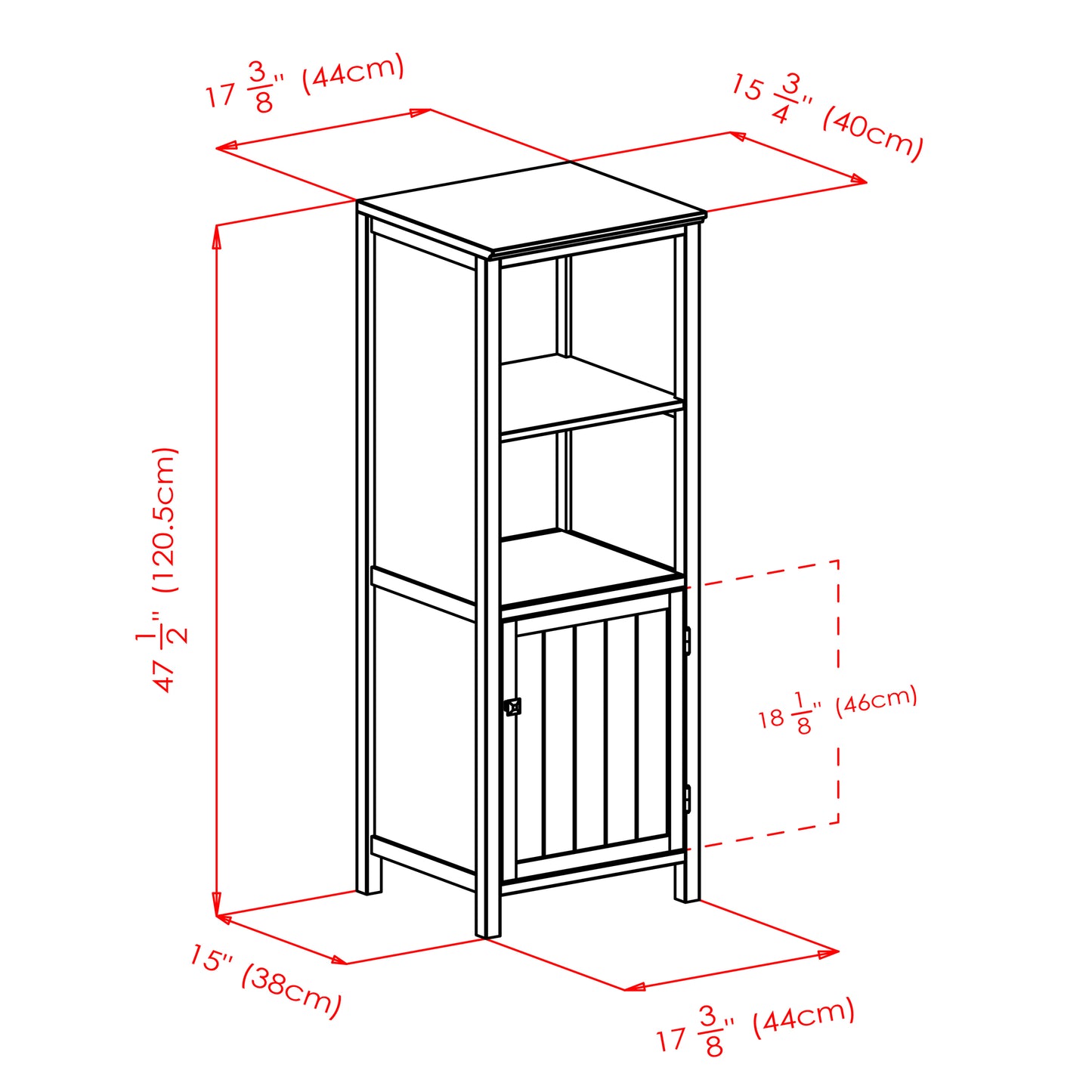 Brooke Jelly 2-Section Cupboard, Open Shelf Cabinet, Walnut