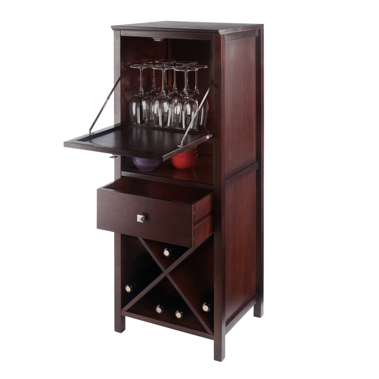 Brooke Jelly 4-Section Cupboard, Wine Storage, Walnut