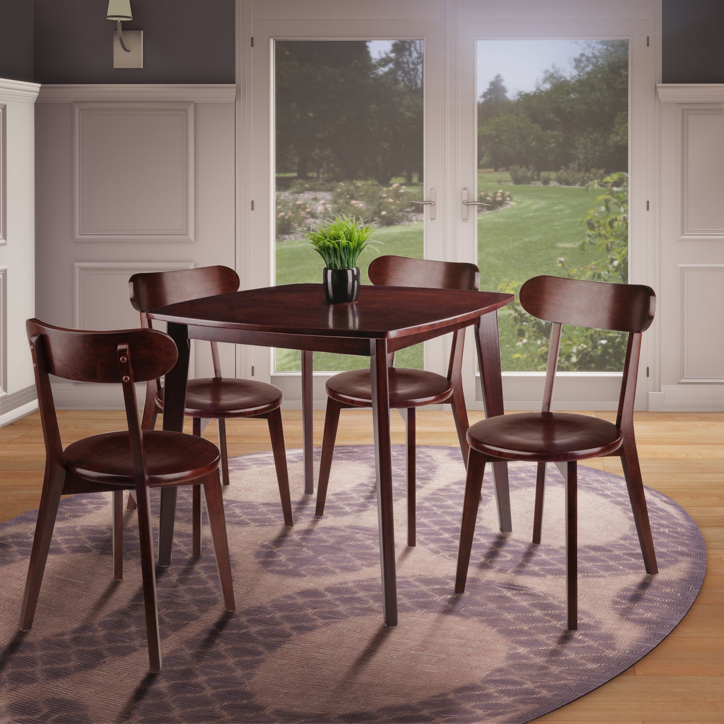 Pauline 5-Pc Dining Table with H-Leg Chairs, Walnut