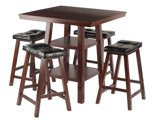 Orlando 5-Pc High Table with Cushion Seat Counter Stools, Walnut and Black