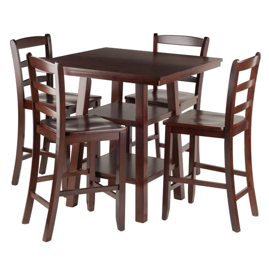Orlando 5-Pc High Table with Ladder-back Counter Stools, Walnut