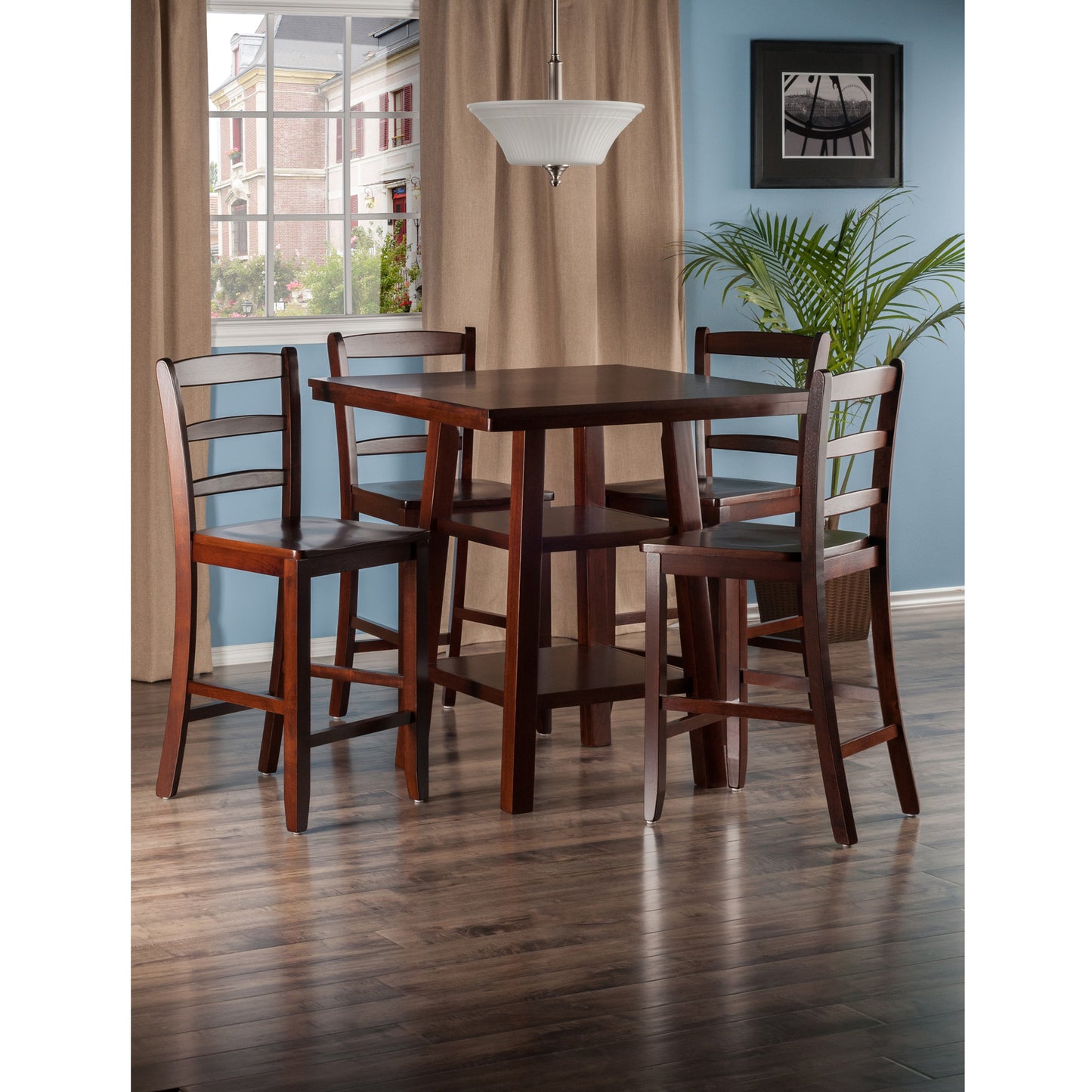 Orlando 5-Pc High Table with Ladder-back Counter Stools, Walnut