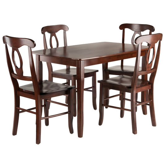 Inglewood 5-Pc Dining Table with Key Hole Back Chairs, Walnut