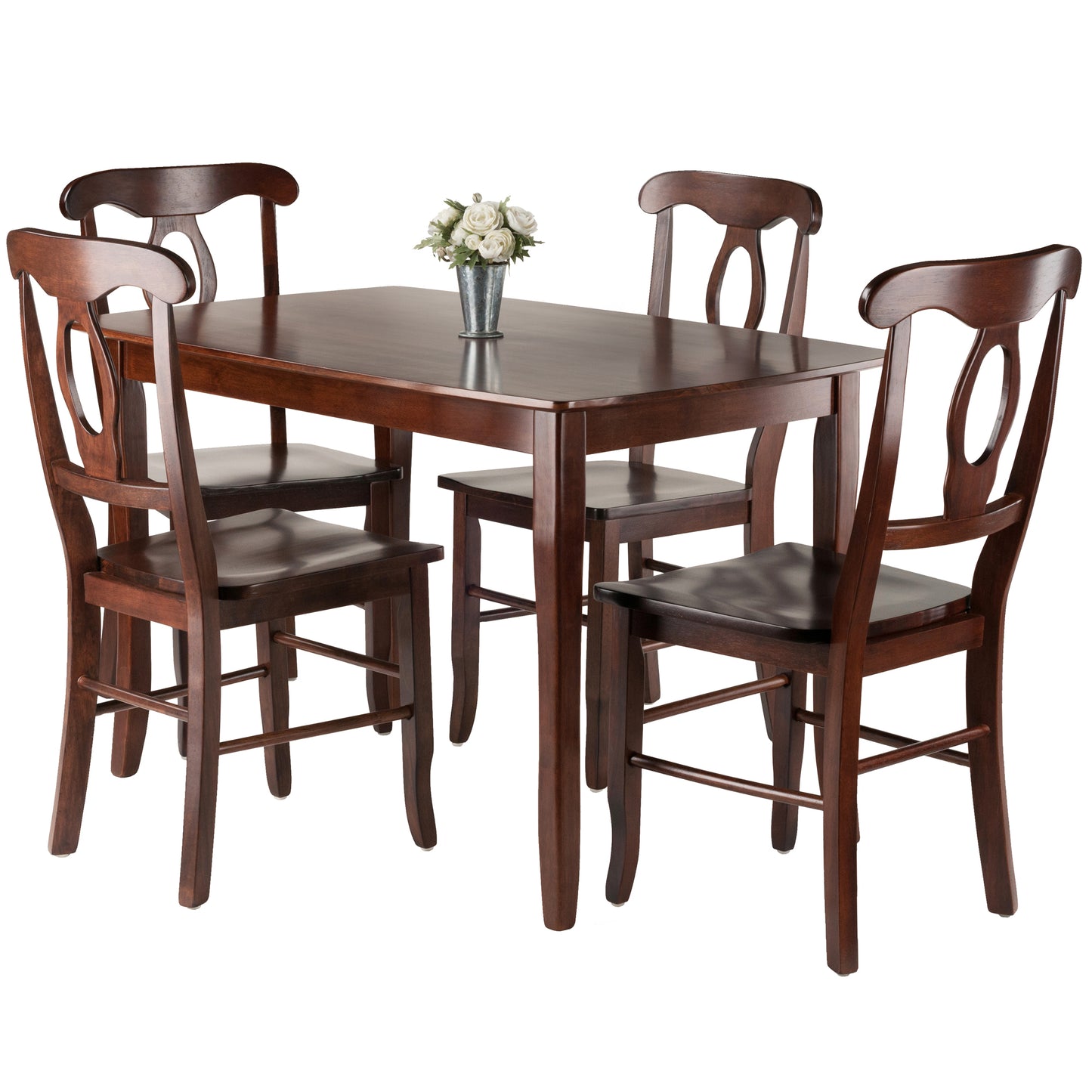 Inglewood 5-Pc Dining Table with Key Hole Back Chairs, Walnut